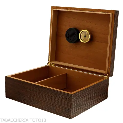 Scatola grande umidificata portasigari finitura noce grissinata - Accessori Per Sigari