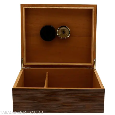 Scatola grande umidificata portasigari finitura noce grissinata - Accessori Per Sigari