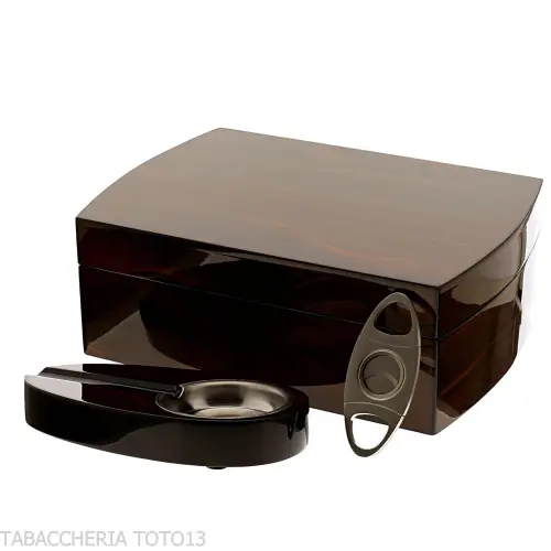 Scatola umidificata per sigari in noce arrotondata con accessori - Accessori Per Sigari