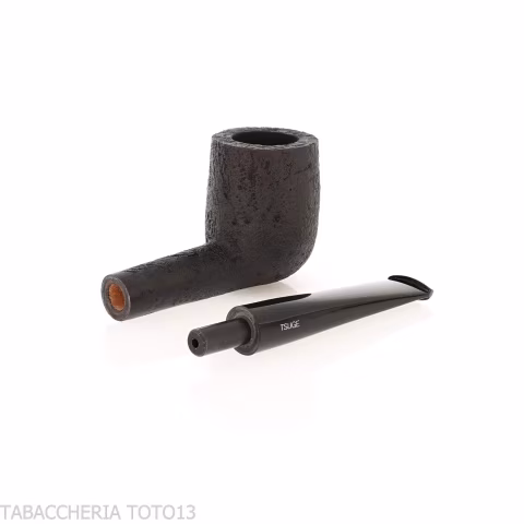 Tsuge tasting pipe Mixture loose cut 21 mm Billiard black sandblasted - Tobacco Pipes - Natural root