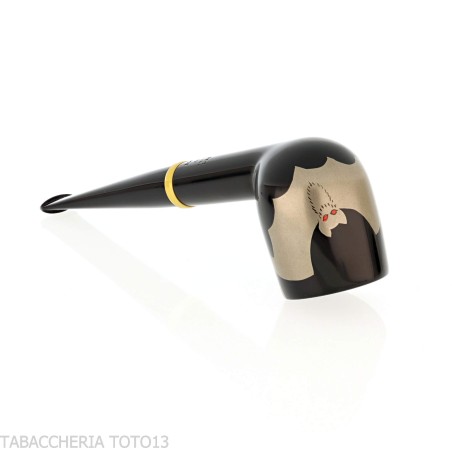 Tsuge Urushi Makie Bat Pipe en forme de billard finition laquée - Pipe Pour le Tabac - Racine naturelle