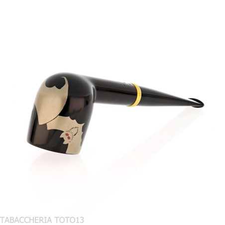 Tsuge Urushi Makie Bat Pipe en forme de billard finition laquée - Pipe Pour le Tabac - Racine naturelle
