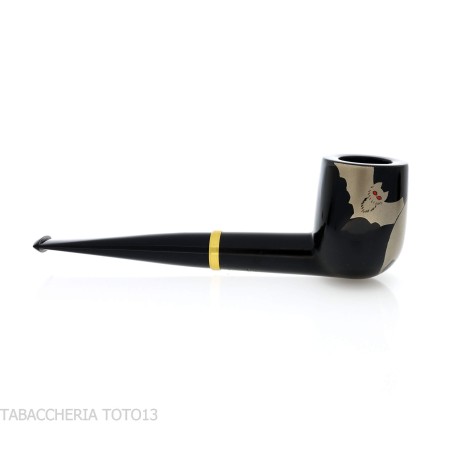 Tsuge Urushi Makie Bat Pipe en forme de billard finition laquée - Pipe Pour le Tabac - Racine naturelle