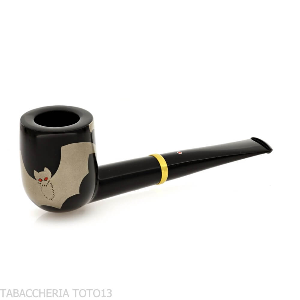 Tsuge Urushi Makie Bat Pipa con forma de billar con acabado lacado - Tsuge Pipe