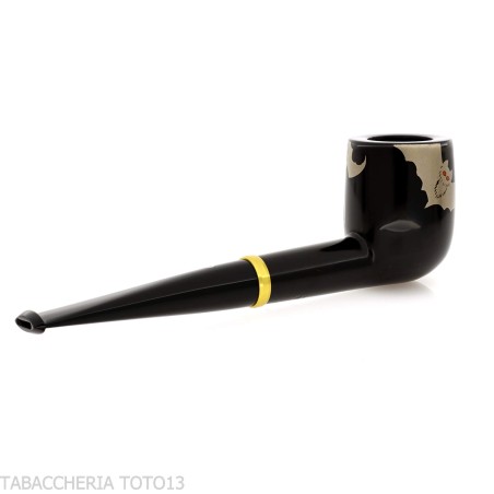 Tsuge Urushi Makie Bat Pipe en forme de billard finition laquée - Pipe Pour le Tabac - Racine naturelle