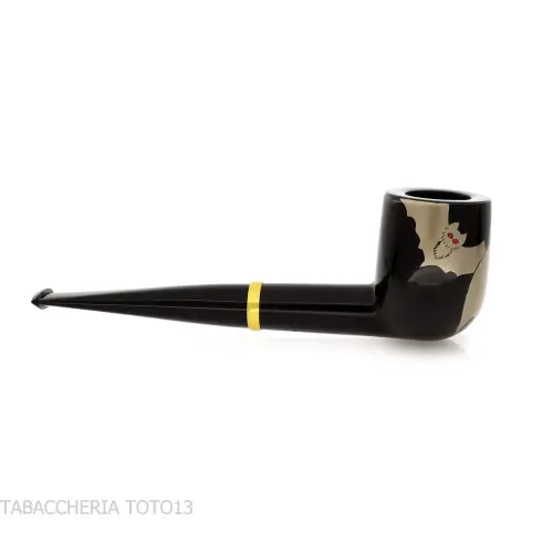 Tsuge Urushi Makie Bat Pipe en forme de billard finition laquée - Pipe Pour le Tabac - Racine naturelle