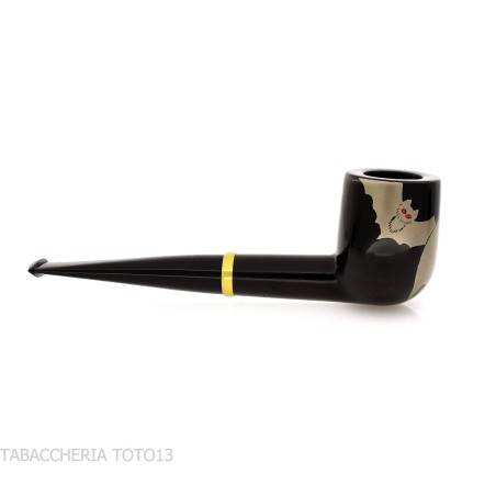 Tsuge Urushi Makie Bat Pipe en forme de billard finition laquée - Pipe Pour le Tabac - Racine naturelle