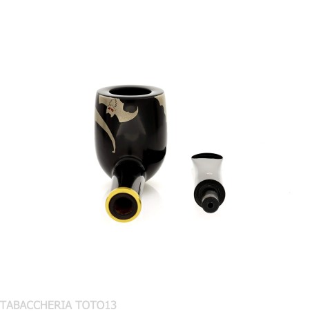 Tsuge Urushi Makie Bat Pipe en forme de billard finition laquée - Pipe Pour le Tabac - Racine naturelle