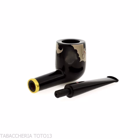 Tsuge Urushi Makie Bat billiard-shaped pipe lacquer finish - Tobacco Pipes - Natural root