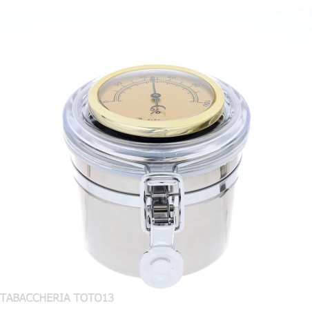 Pot à tabac en acier avec hygromètre et humidificateur - Accessoires pour pipes - Métal