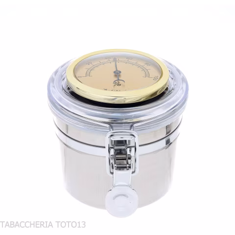 Steel tobacco holder jar with hygrometer and humidifier - Accessories for tobacco pipes - Metal