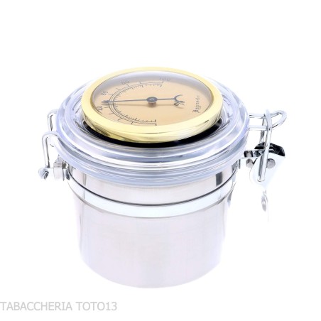 Pot à tabac en acier avec hygromètre et humidificateur - Accessoires pour pipes - Métal