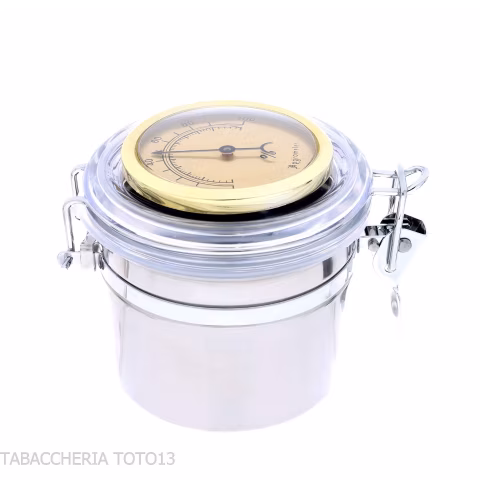 Steel tobacco holder jar with hygrometer and humidifier - Accessories for tobacco pipes - Metal