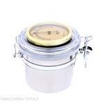 Tarro porta tabaco de acero con higrómetro y humidificador - Lubinski