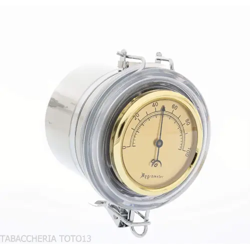 Steel tobacco holder jar with hygrometer and humidifier - Accessories for tobacco pipes - Metal