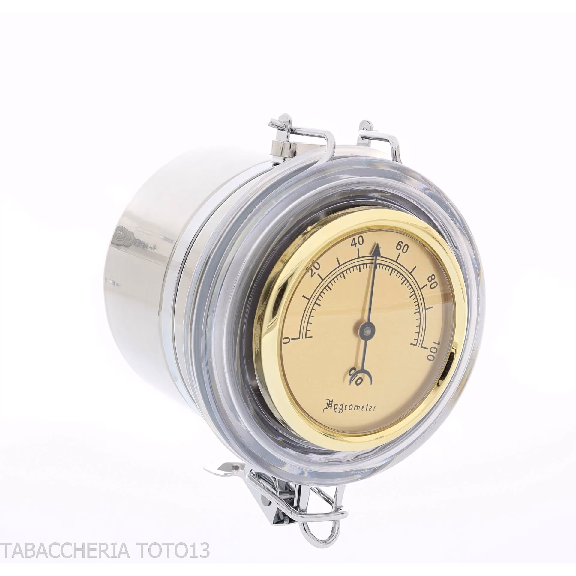 Steel tobacco holder jar with hygrometer and humidifier - Accessories for tobacco pipes - Metal