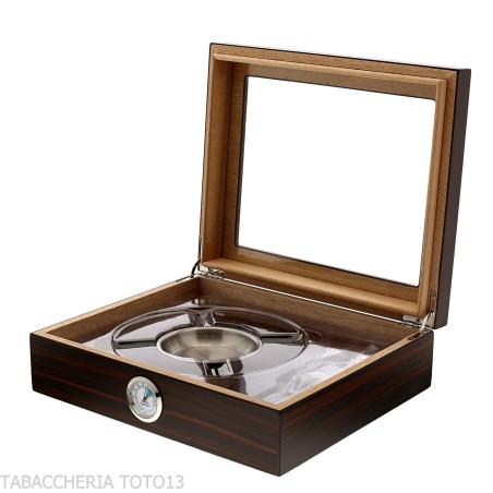 Humidor für Zigarren aus opakem Ebenholz mit Aschenbecher und Cutter - Zubehör Cigar