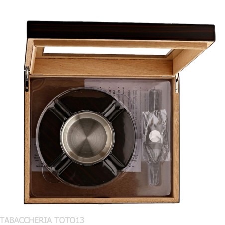 Humidor für Zigarren aus opakem Ebenholz mit Aschenbecher und Cutter - Zubehör Cigar