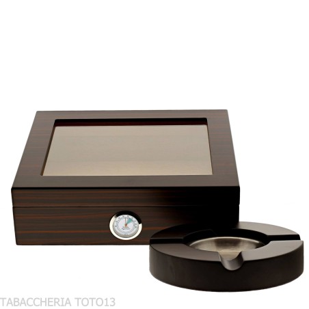 Humidor für Zigarren aus opakem Ebenholz mit Aschenbecher und Cutter - Zubehör Cigar