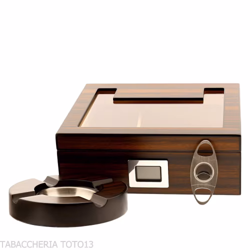 Humidor en ébano con el vidrio y cenicero y kit cortador - Accesorios Del Cigarro