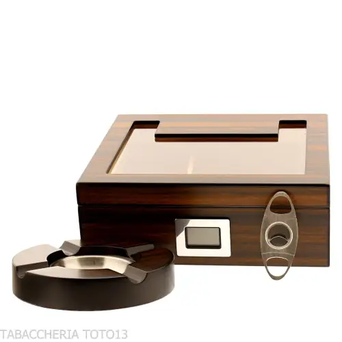 Humidor en ébano con el vidrio y cenicero y kit cortador - Accesorios Del Cigarro