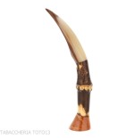 C-pipe large pipe tamper in bamboo and natural horn cutter - Accessories for tobacco pipes - Natural root, Natural horn, Wood