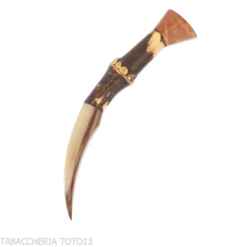 C-pipe grand bourre-pipe en bambou et coupe-corne naturelle - Accessoires pour pipes - Racine naturelle, Corne naturelle, Boi