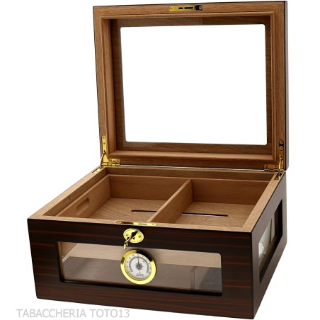 Vitrine humidifiée porte-cigares en ébène avec couvercle et côtés en verre - Accessoires Cigare - Bois