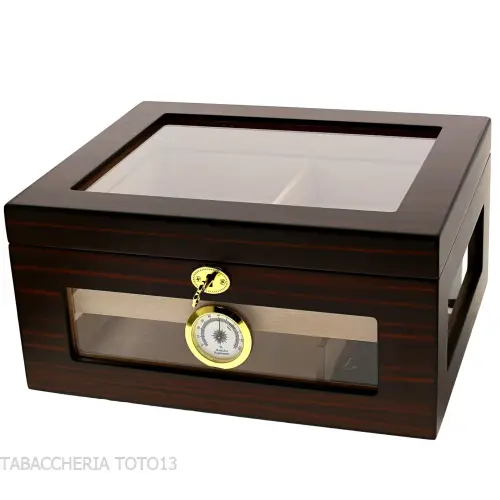 Befeuchtete Vitrine für Zigarrenhalter aus Ebenholz mit Glasdeckel und Glasseiten - Zubehör Cigar