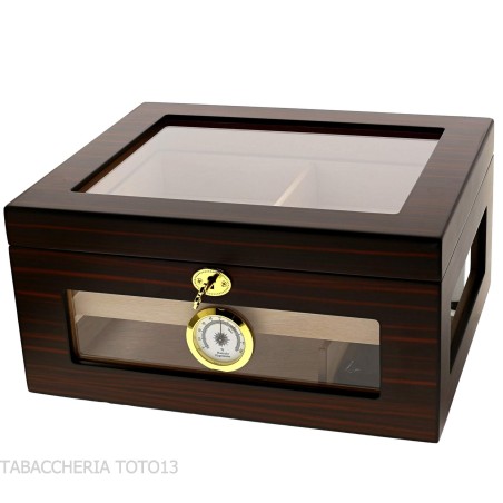 Vitrine humidifiée porte-cigares en ébène avec couvercle et côtés en verre - Accessoires Cigare - Bois