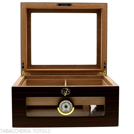 Befeuchtete Vitrine für Zigarrenhalter aus Ebenholz mit Glasdeckel und Glasseiten - Zubehör Cigar