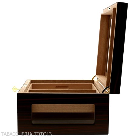 Vitrina humidificadora porta puros en ébano con tapa y laterales de cristal - Accesorios Del Cigarro