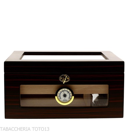 Vitrina humidificadora porta puros en ébano con tapa y laterales de cristal - Accesorios Del Cigarro