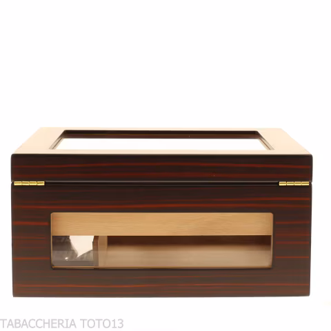 Vetrina umidificata portasigari in ebano con coperchio e laterali in vetro - Accessori Per Sigari