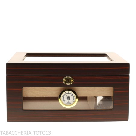 Vitrina humidificadora porta puros en ébano con tapa y laterales de cristal - Accesorios Del Cigarro