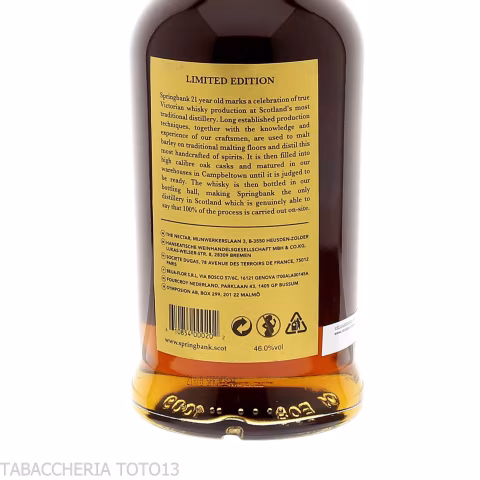 Springbank 21 Y.O. Single Malt Vol.46 % Cl.70 - Destilliert