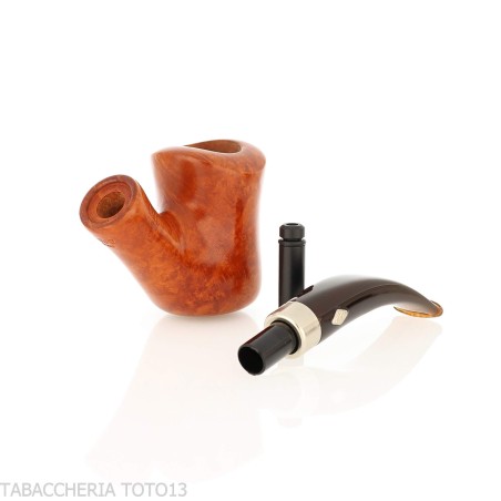 Pipe Brebbia d'ambre poli naïf, embout incurvé mod. 7069 - Pipe Pour le Tabac - Racine naturelle