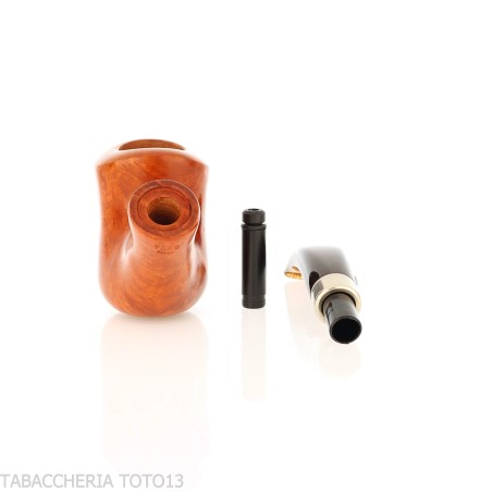 Pipe Brebbia d'ambre poli naïf, embout incurvé mod. 7069 - Pipe Pour le Tabac - Racine naturelle