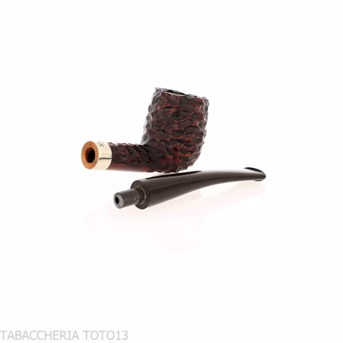 Peterson Junior Canted billiard Rusticated nikel mounted Fishtail - Tobacco Pipes - Natural root
