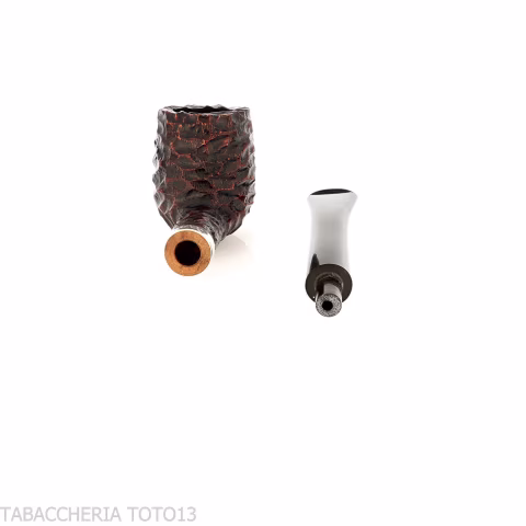 Peterson Junior Canted billiard Rusticated nikel mounted Fishtail - Tobacco Pipes - Natural root