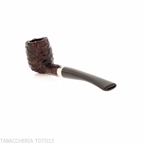 Peterson Junior Canted billiard Rusticated nikel mounted Fishtail - Tobacco Pipes - Natural root