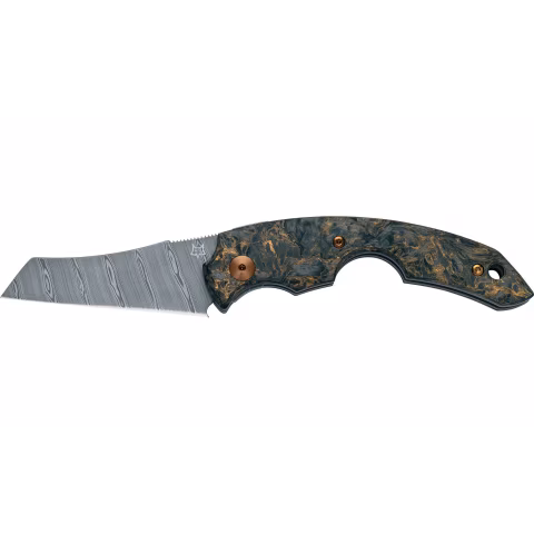 Couteau coupe-cigare Fox Virtus lame Damas manche carbone matière noire Fatcarbon - Accessoires Cigare - Métal