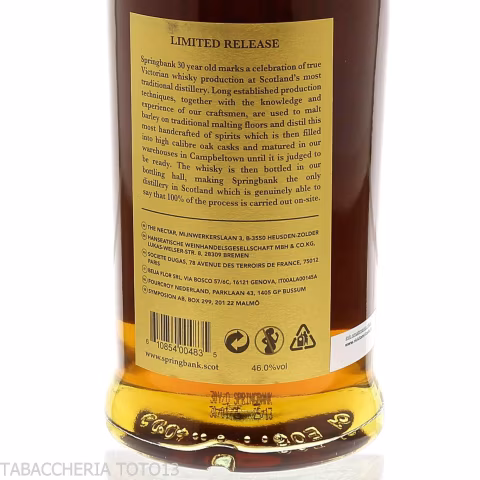 Springbank 30 Y.O. Single Malt Vol.46% Cl.70 - Spiritueux - Malt biologique