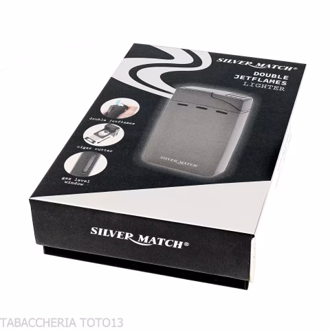 Silver Match Andorra Double Jet Flame Lighter with Cigar Cutter - Lighters - Metal