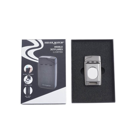 Briquet Silver Match Andorra à double flamme avec coupe-cigare - Briquets - Métal