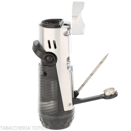 Silver Match Minsk triplo jetflame con fustella e poggiasigaro Silver - Accendini