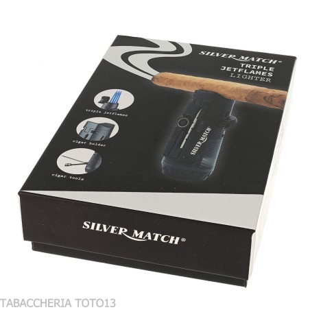 Silver Match Minsk triple jetflame with die and cigar rest Black - Lighters - Metal