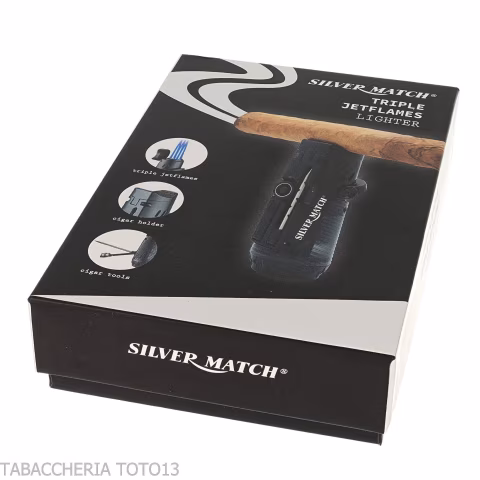 Silver Match Minsk triplo jetflame con fustella e poggiasigaro Nero - Accendini