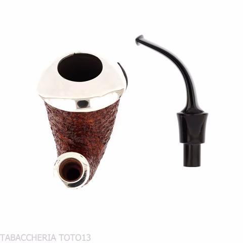 Ser Jacopo R1 rusticated calabash pipe with silver ferrule and top - Tobacco Pipes - Natural root