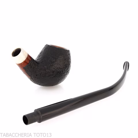 Pipa Churchwarden Bent Egg de Aldo Velani, negra arenada - Pipas de Tabaco